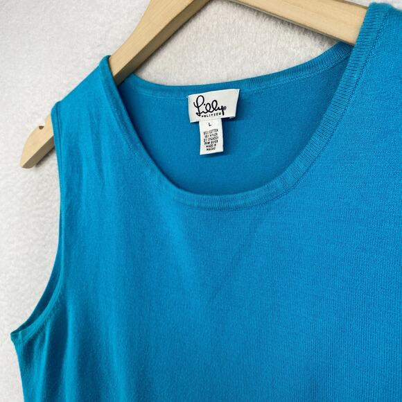 LILLY PULITZER Sweater L Vest Tank Round Neck Pullover Sleeveless Shell Blue - Picture 2 of 11